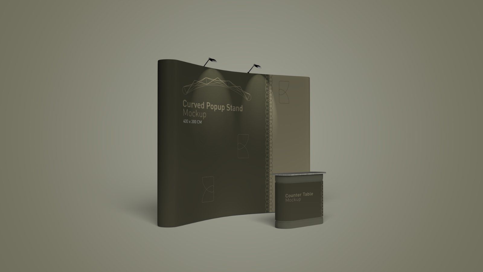 Curved Popup Stand Mockup – Exhibition Display Booth & Counter Set, 6 PSD Files