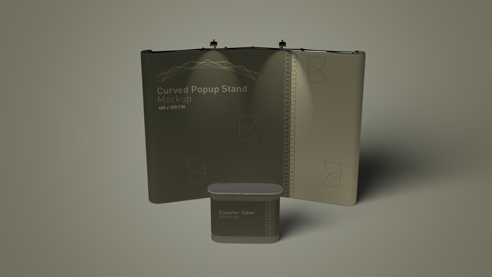 Curved Popup Stand Mockup – Exhibition Display Booth & Counter Set, 6 PSD Files