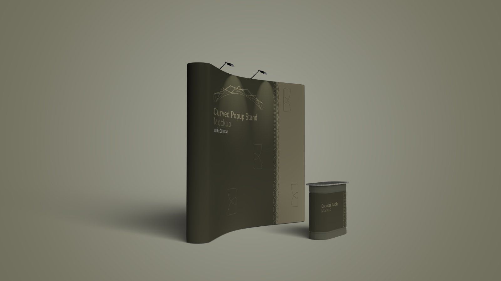 Curved Popup Stand Mockup – Exhibition Display Booth & Counter Set, 6 PSD Files