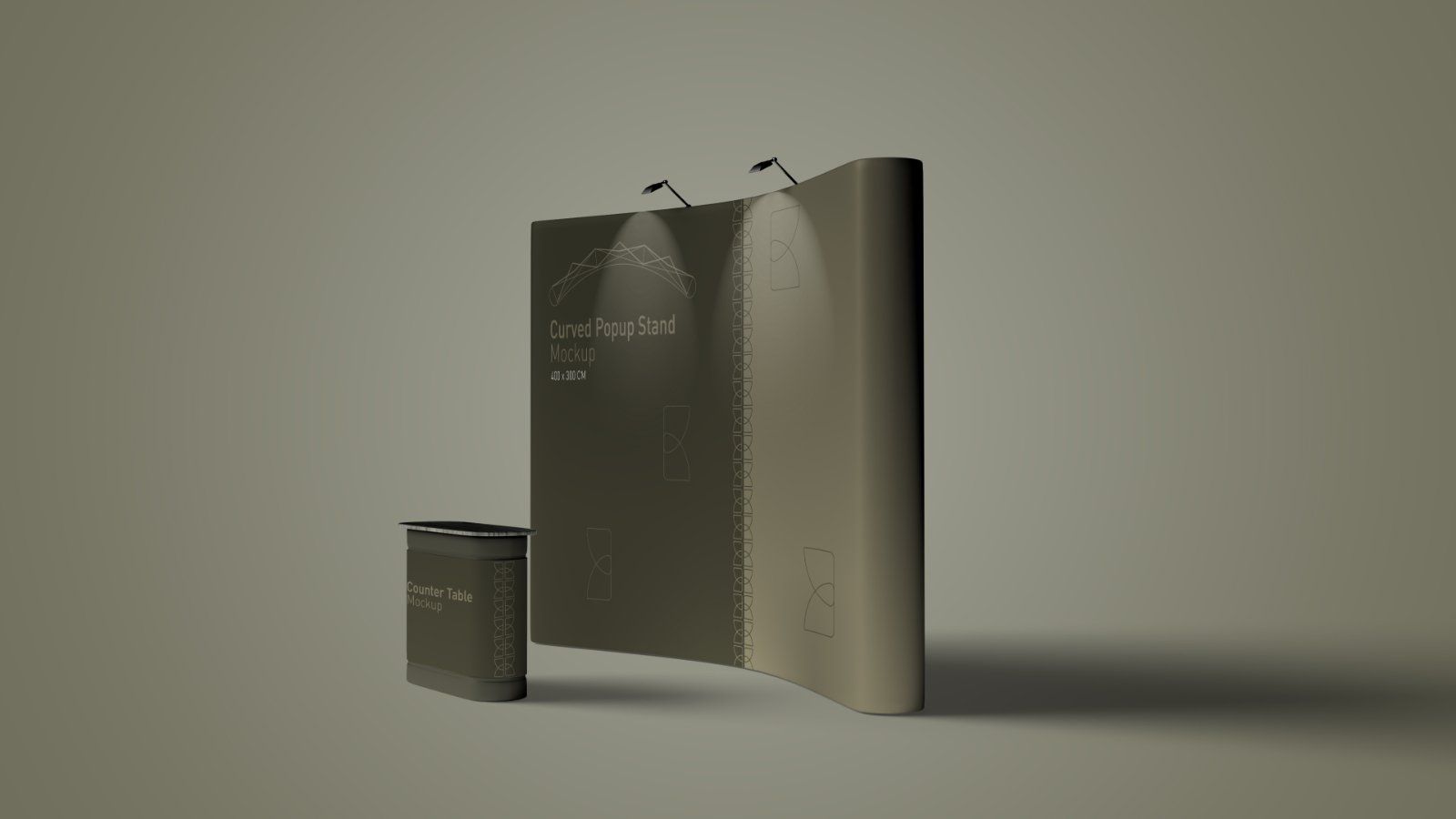 Curved Popup Stand Mockup – Exhibition Display Booth & Counter Set, 6 PSD Files