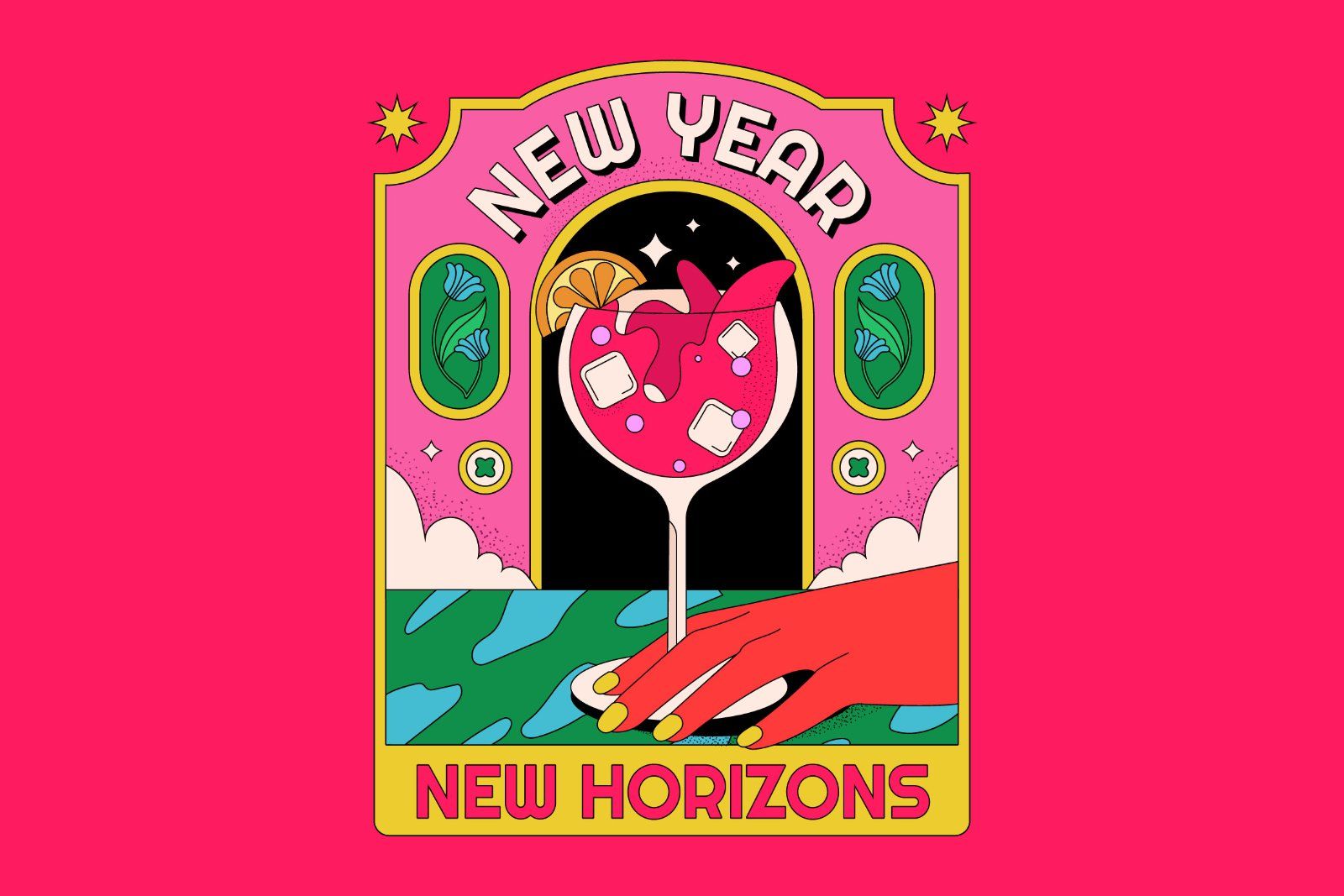 Pink Flat Design New Year Full Illustration