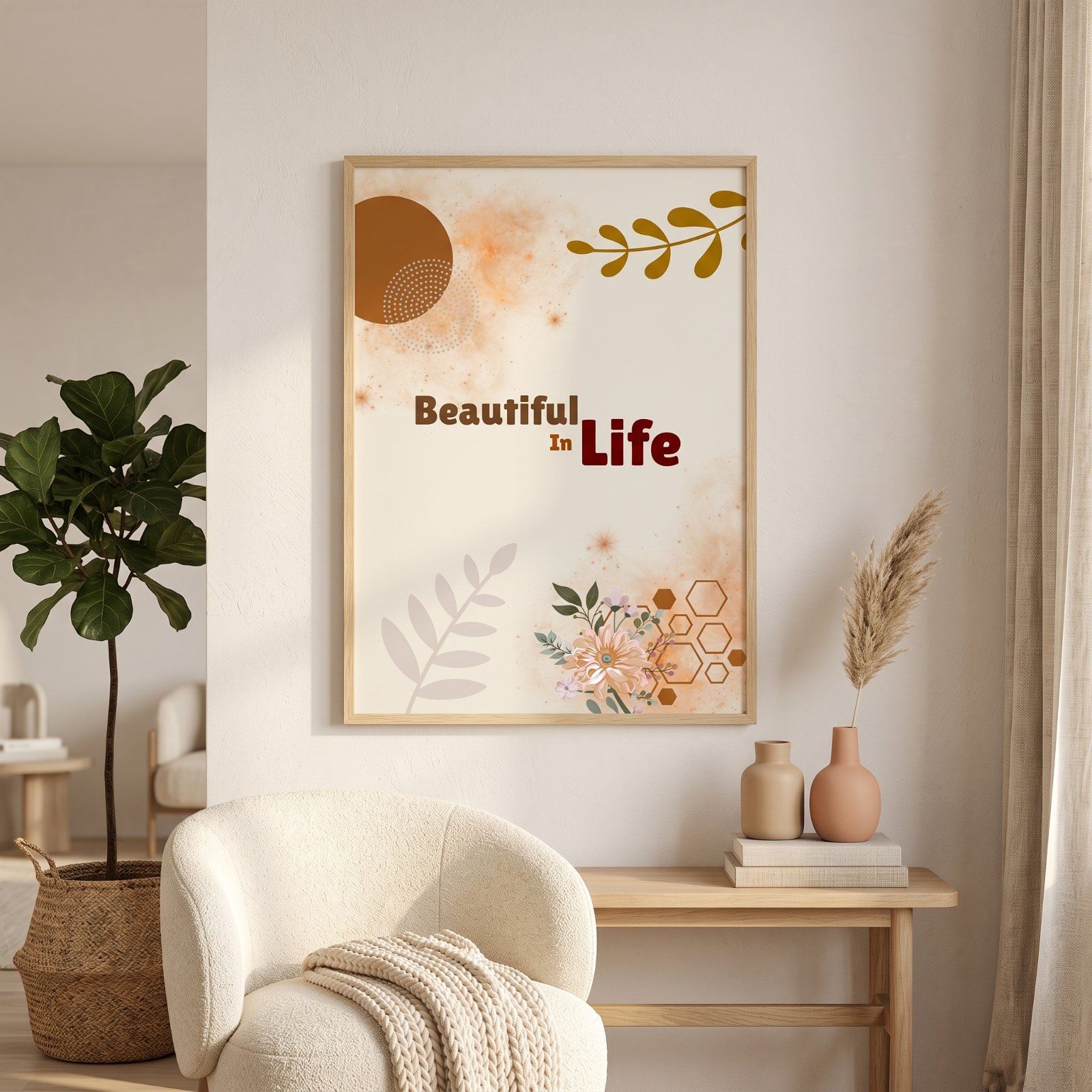Beautiful in Life Inspirational Poster – Boho Floral Botanical Wall Art — image 1