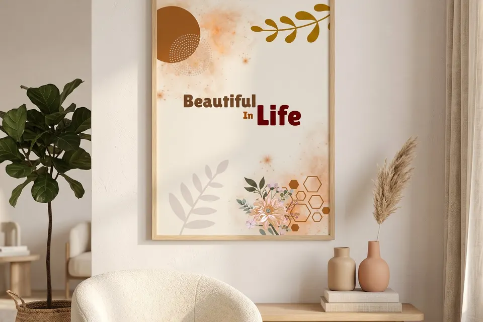 Beautiful in Life Inspirational Poster – Boho Floral Botanical Wall Art