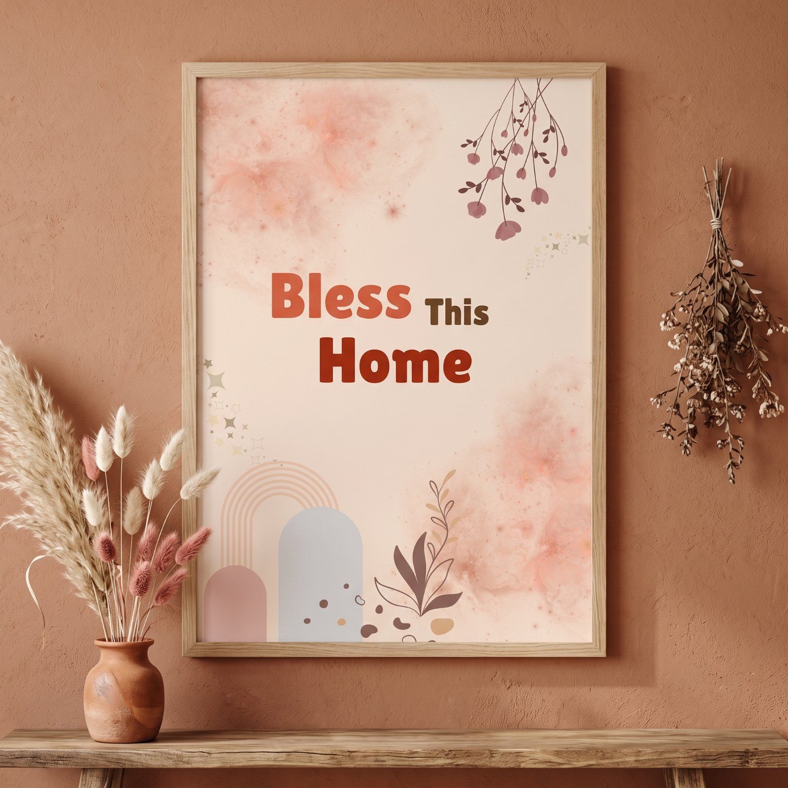 Bless This Home Boho Poster – Neutral Abstract Floral Wall Art 🏡🌿 — image 1