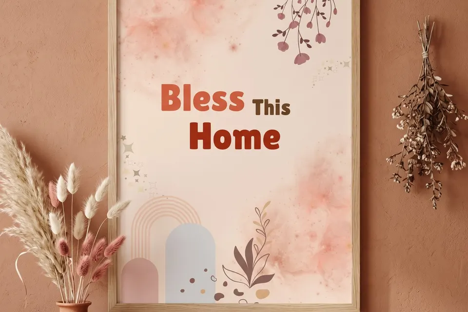 Bless This Home Boho Poster – Neutral Abstract Floral Wall Art 🏡🌿