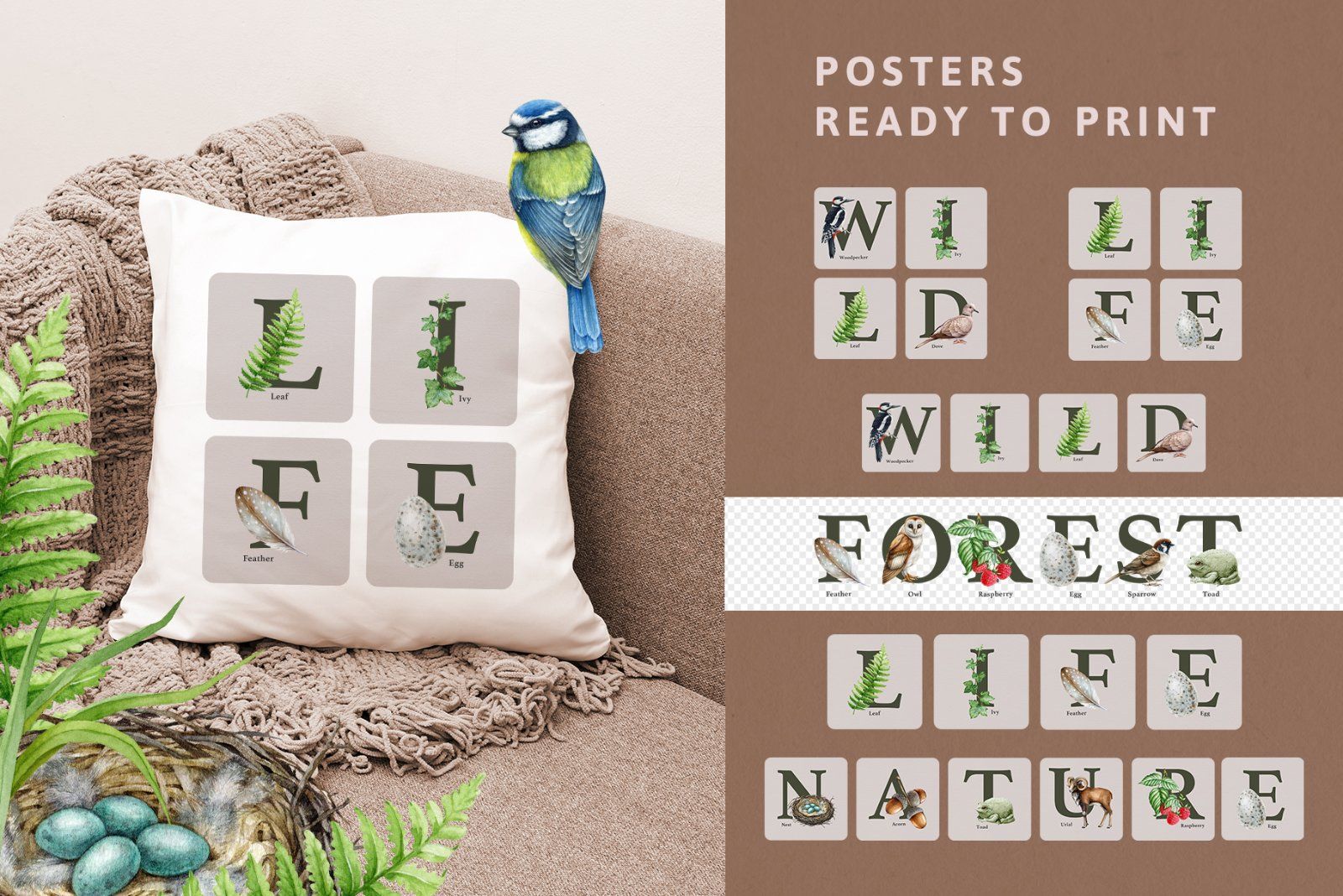 Forest Alphabet Watercolor Clipart — image 7