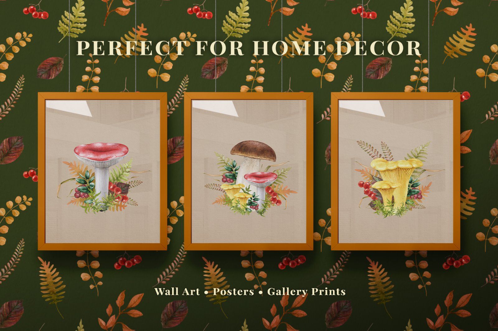 Fall Mushrooms Watercolor Clipart — image 12