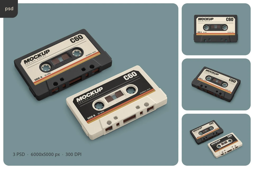 Vintage Cassette Tape Mockup Set
