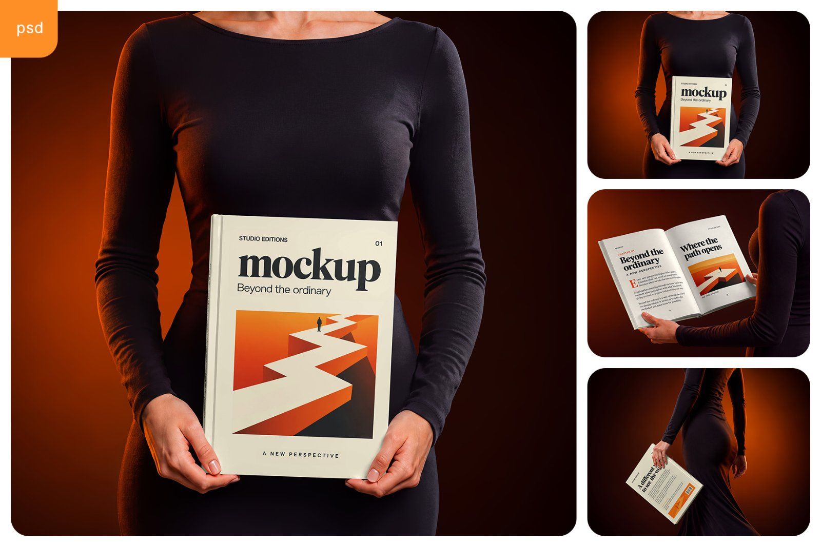 Woman Holding A4 Hardcover Book Mockup Set — image 1