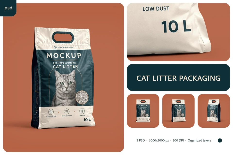 Cat Litter Packaging Mockup Set