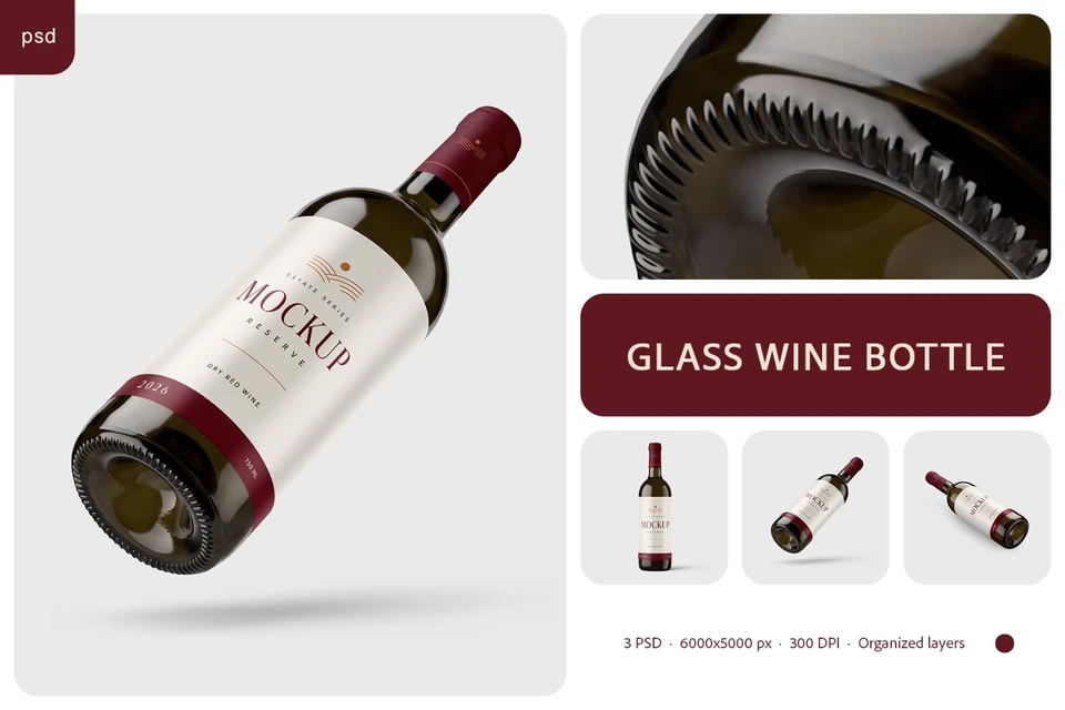 Dark Glass Wine Bottle Mockup Set