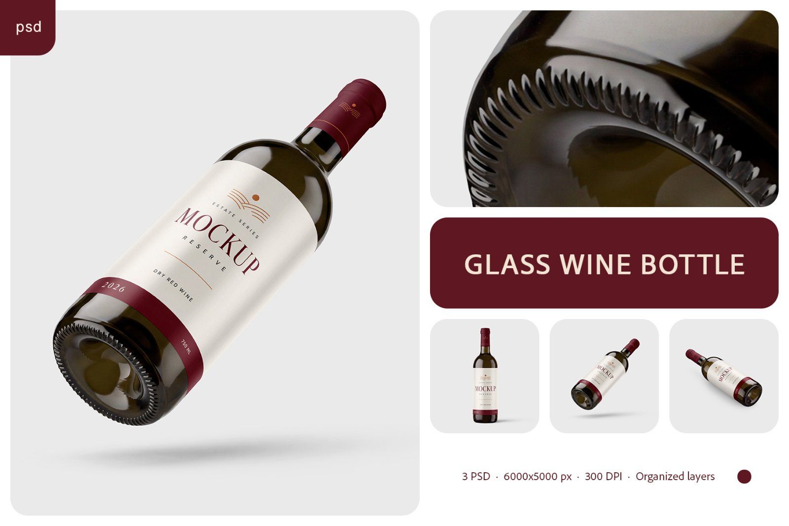 Dark Glass Wine Bottle Mockup Set — image 1
