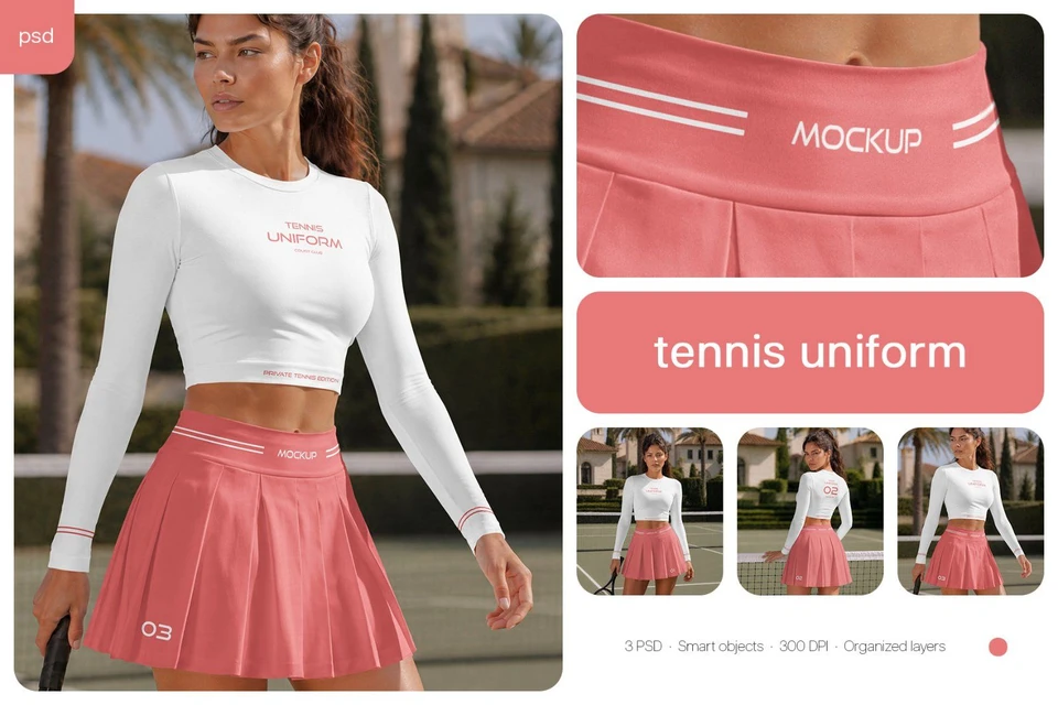 Woman wearing Tennis Uniform Mockup Set