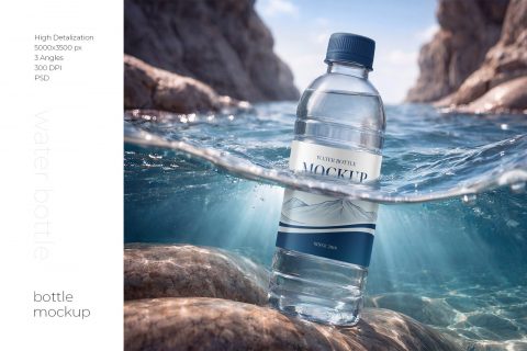 Clear Plastic Water Bottle Mockup Set