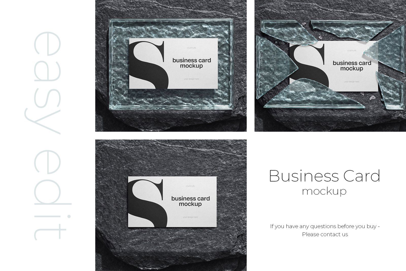 Stone and Glass Business Card Mockup Set