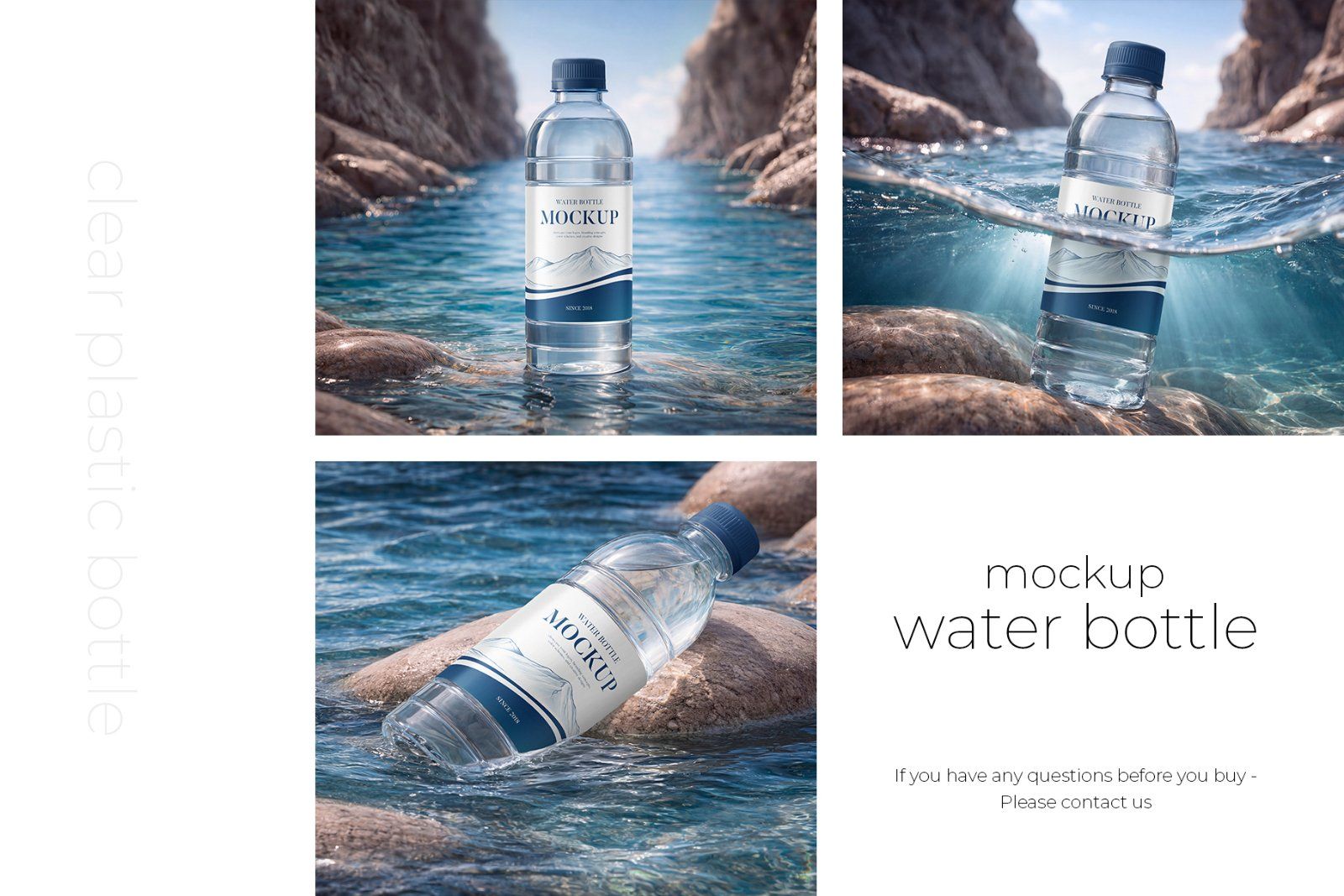 Clear Plastic Water Bottle Mockup Set