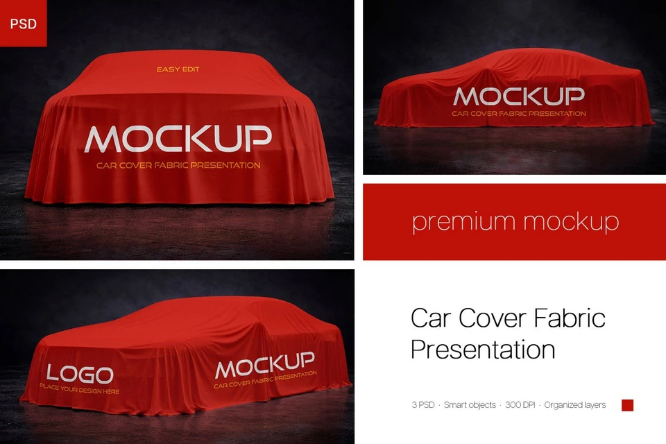 Car Cover Fabric Presentation Mockup Set