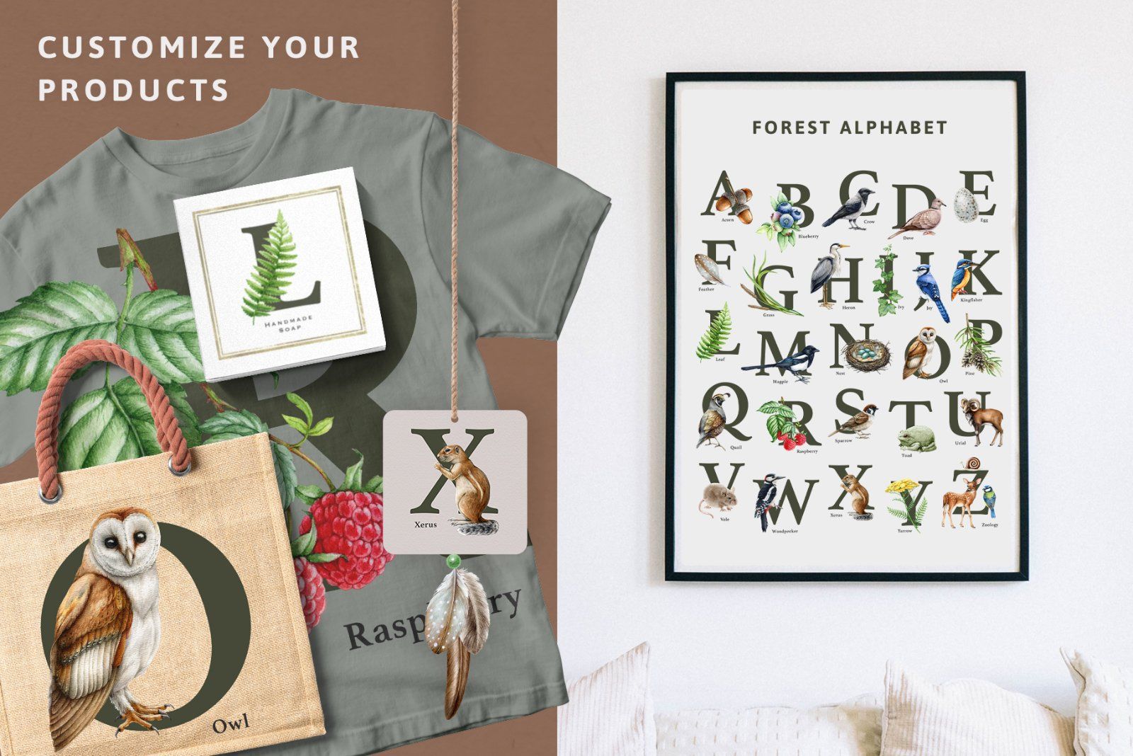 Forest Alphabet Watercolor Clipart — image 9