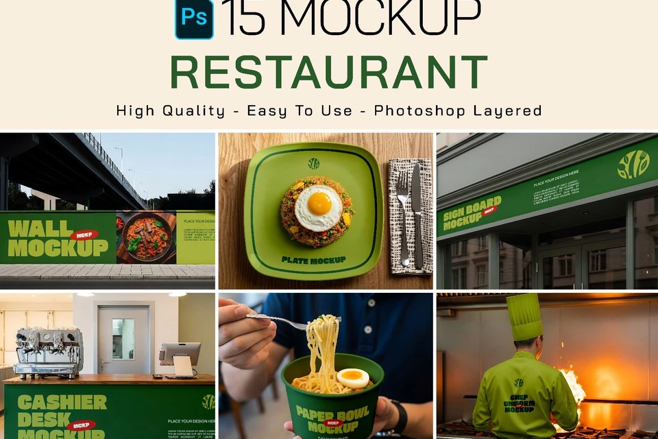 Premium Branding Green Restaurant Mockup