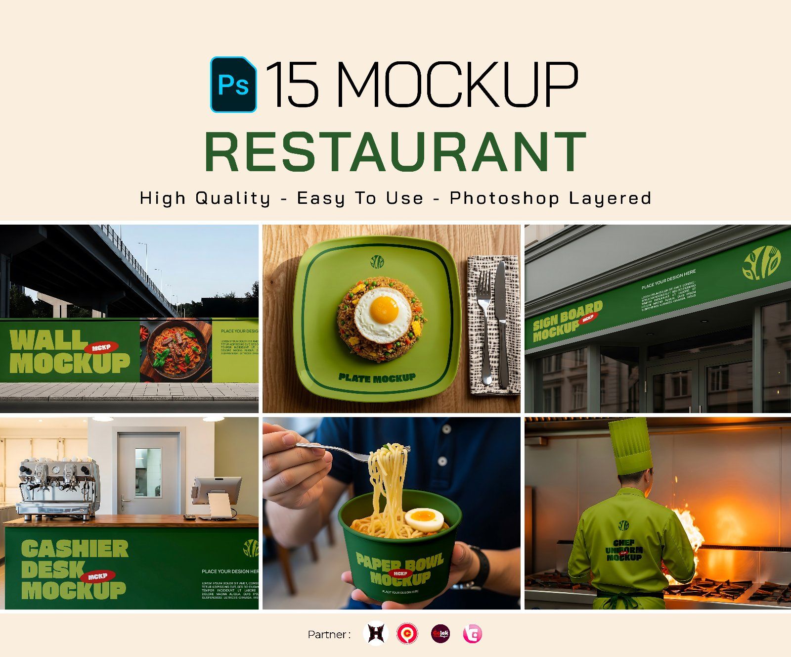 Premium Branding Green Restaurant Mockup
