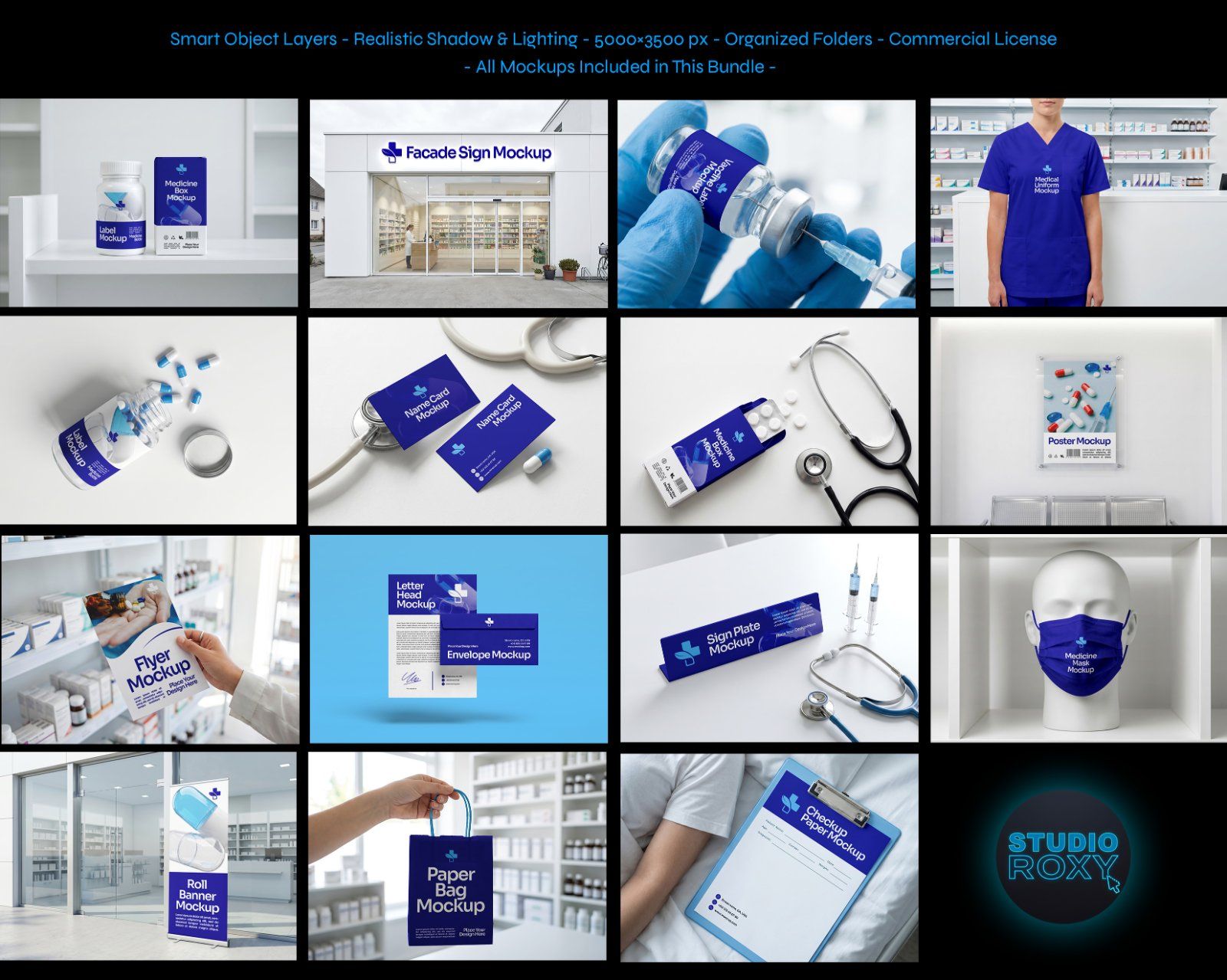 Premium Pharmacy Store Branding Mockup Bundle – 15 Professional Medical & Healthcare PSD Scenes
