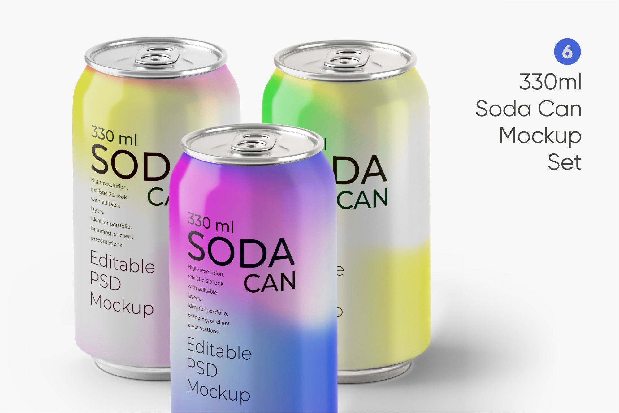Modern Soda Can Mockup Series – 330ml Editable PSD Set