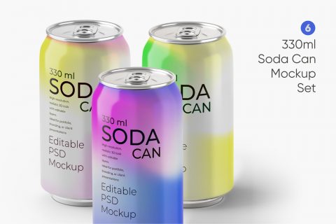 Modern Soda Can Mockup Series – 330ml Editable PSD Set
