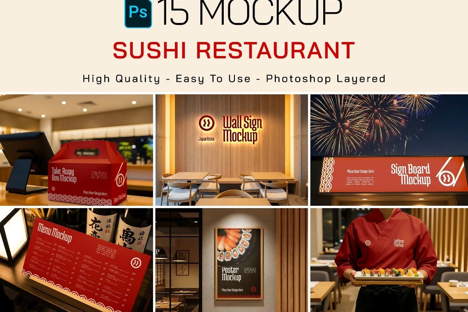 Premium Branding Red Japan Food Restaurant Mockup