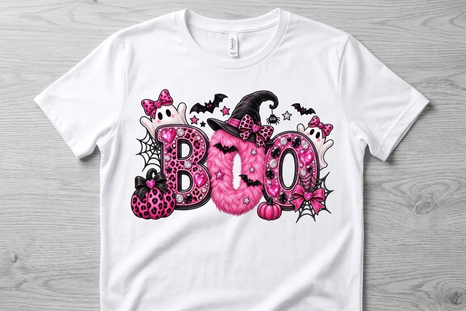 Pink BOO Halloween PNG, Cute Girly Ghost