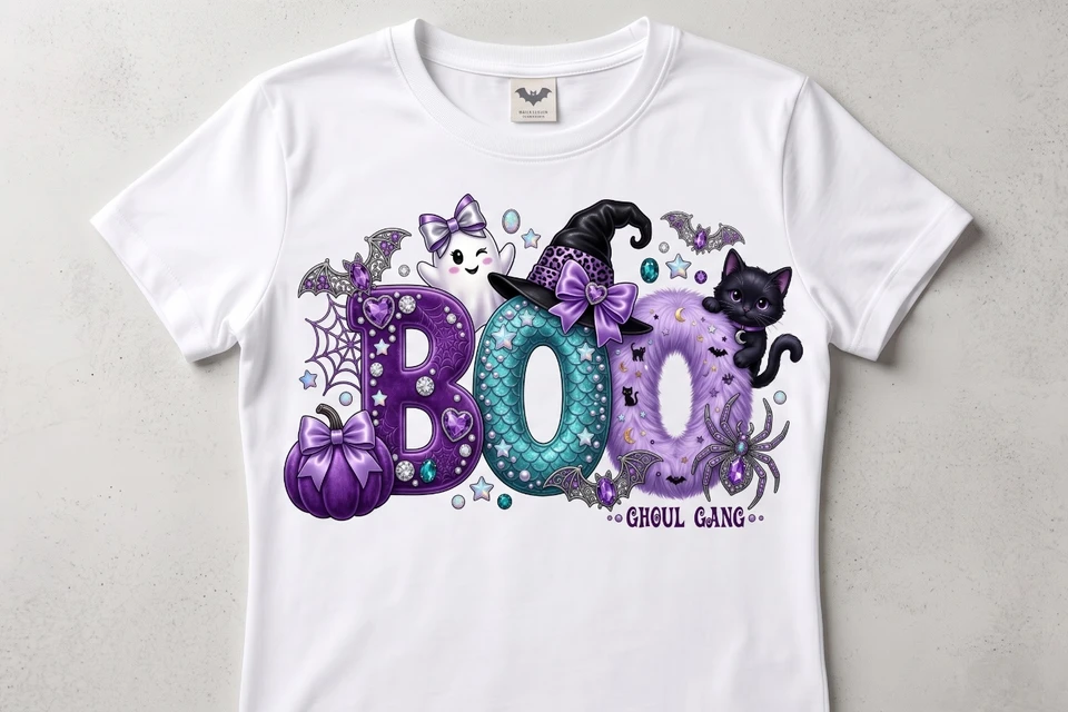 PNG Halloween Purple BOO, Cute and Feminine Ghost