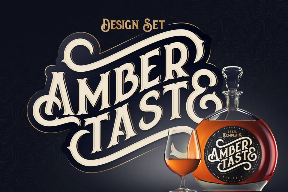 Amber Taste Font, Label, Mockup!