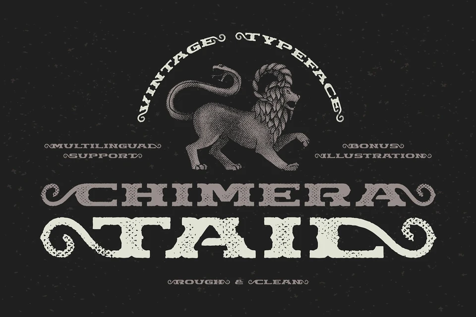 Chimera Tail Font and illustration