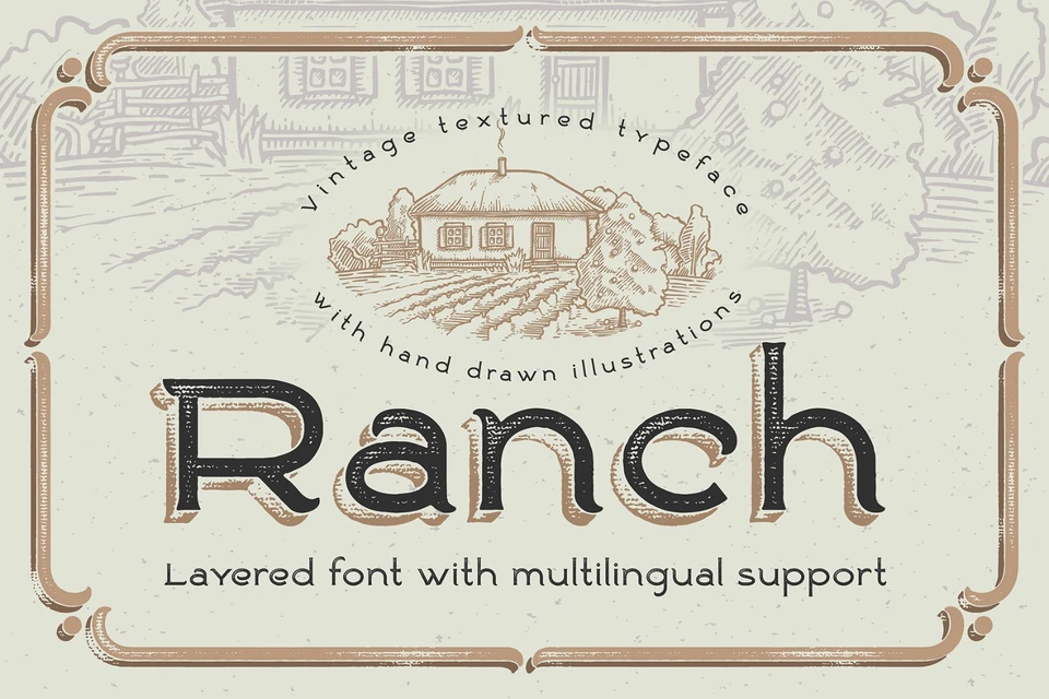 Ranch Vintage Font and Illustrations