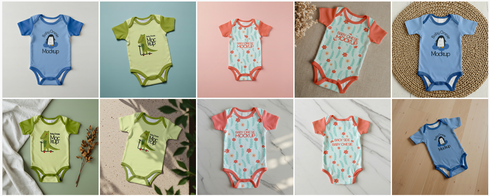 10 Premium Onesie Baby Clothes Mockup