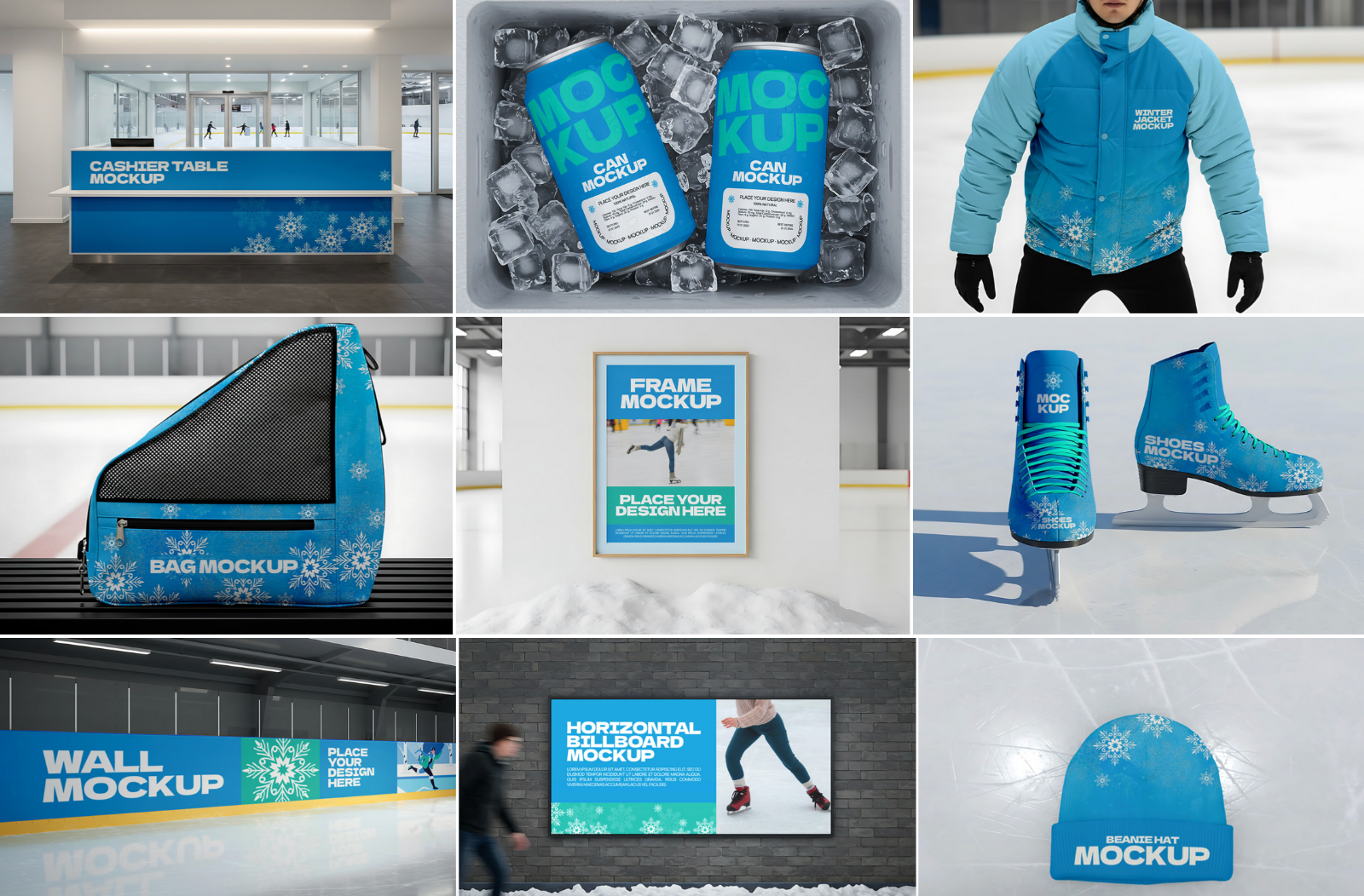 Premium Ice Skating Branding Mockup Bundle – 15 PSD Templates for Winter Sport & Rink Promotions