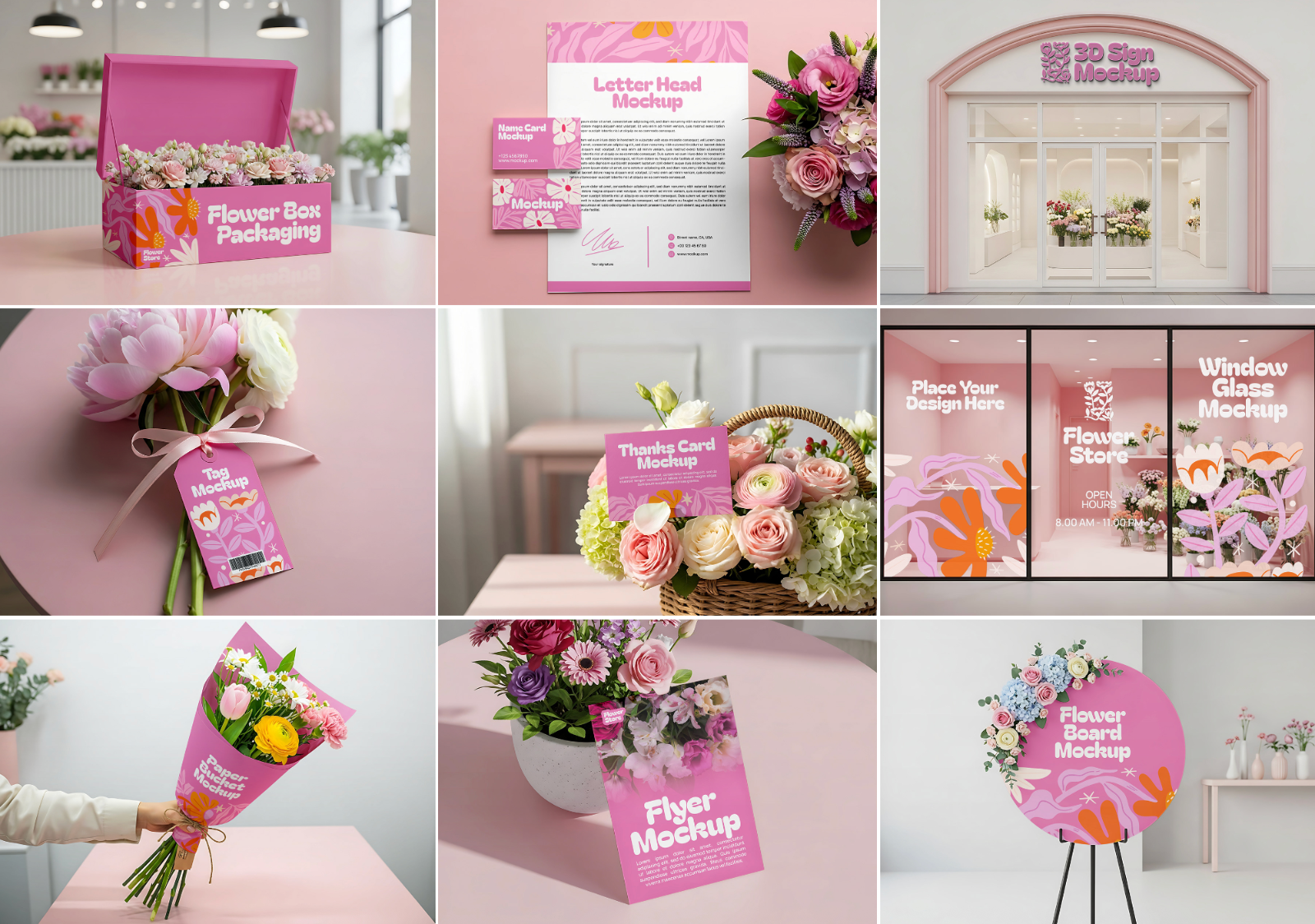Florist Shop Mockup Bundle – 15 PSD Templates for Florist Branding & Packaging Design