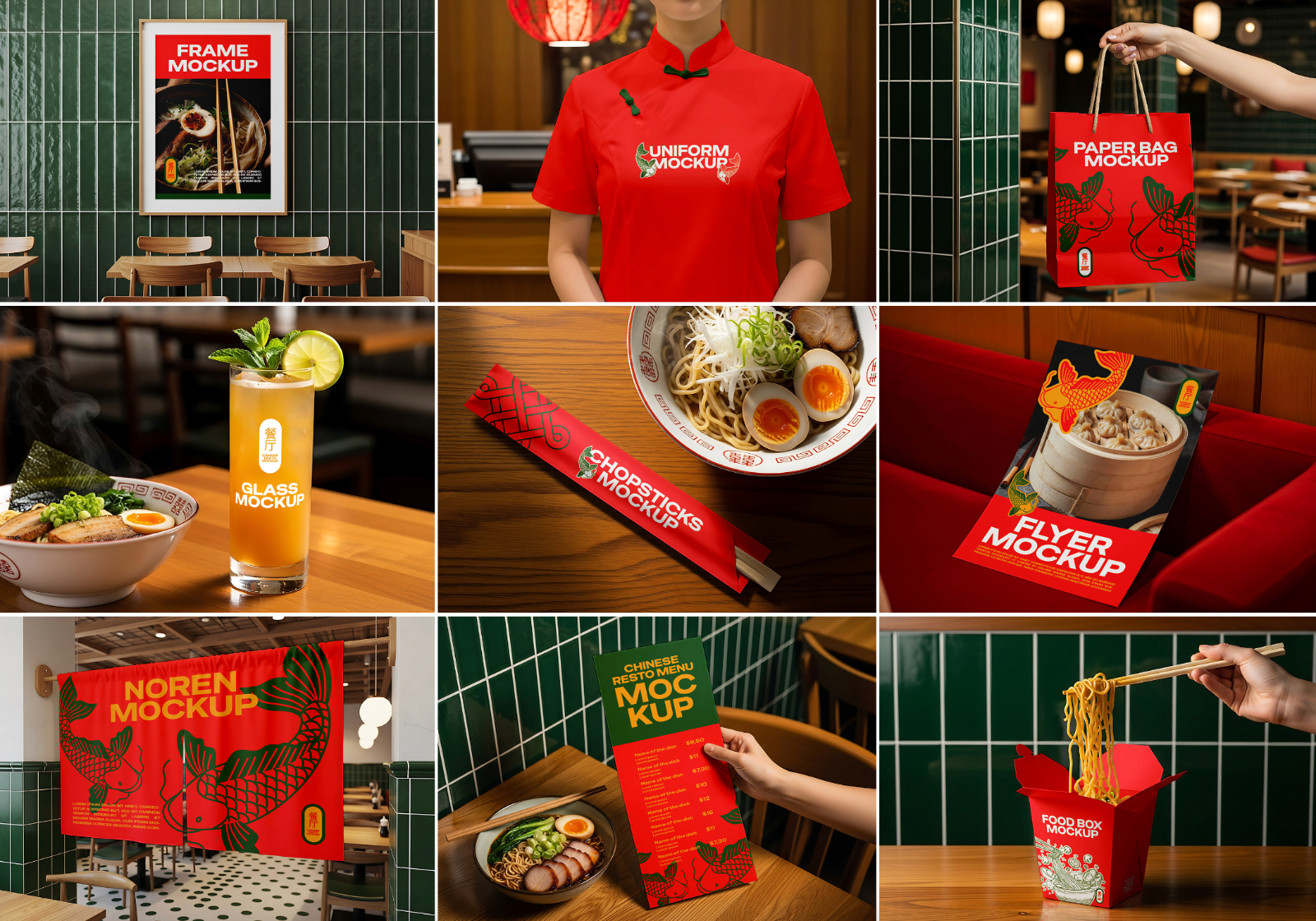 Chinese Restaurant Mockup Bundle – 15 PSD Templates for Food & Branding Design