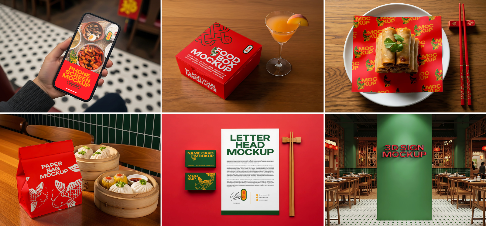 Chinese Restaurant Mockup Bundle – 15 PSD Templates for Food & Branding Design
