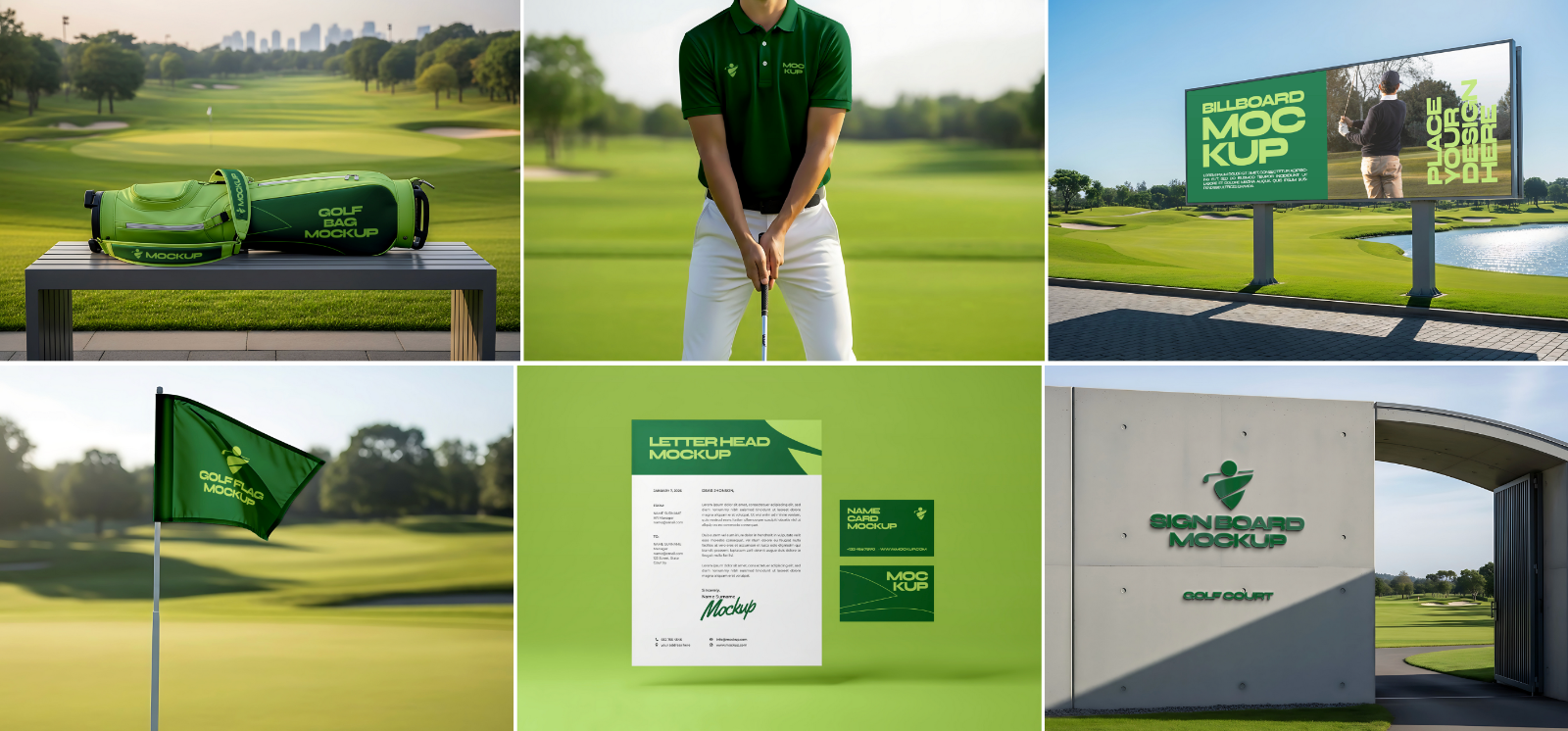 Golf Club Mockup Bundle – 15 PSD Templates for Sports Branding & Merchandise Design
