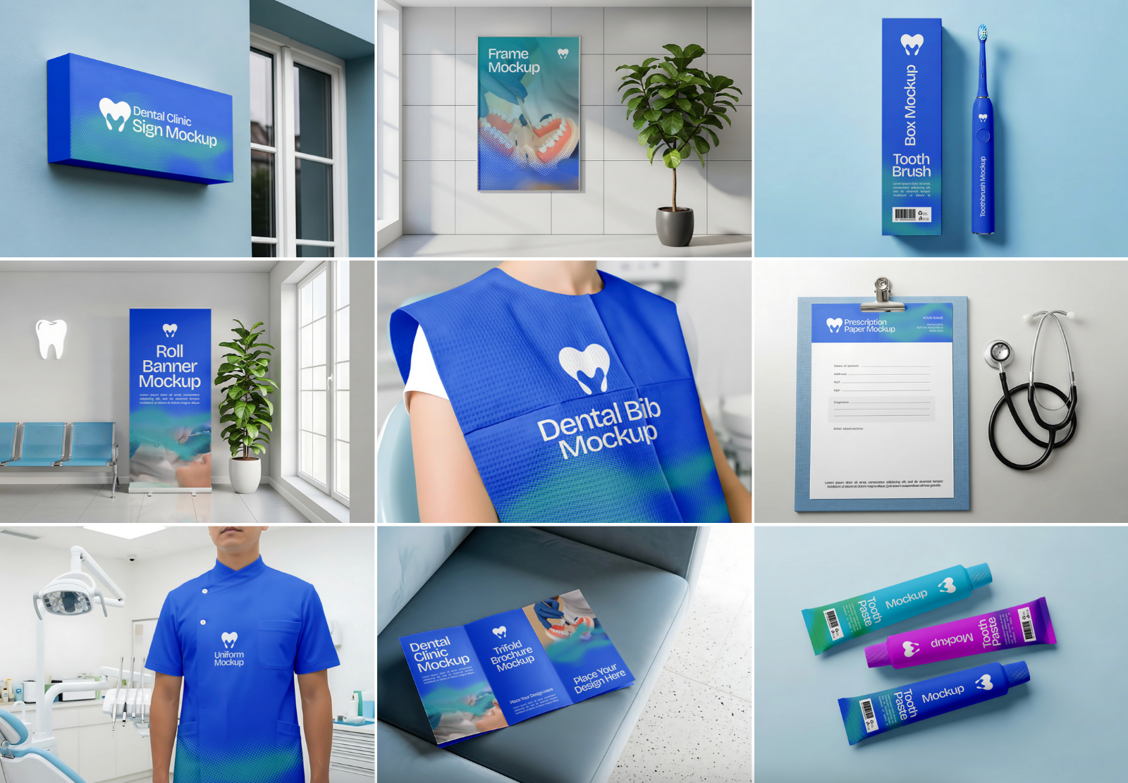 Dental Clinic Mockup Bundle – 15 PSD Templates for Medical & Healthcare Branding