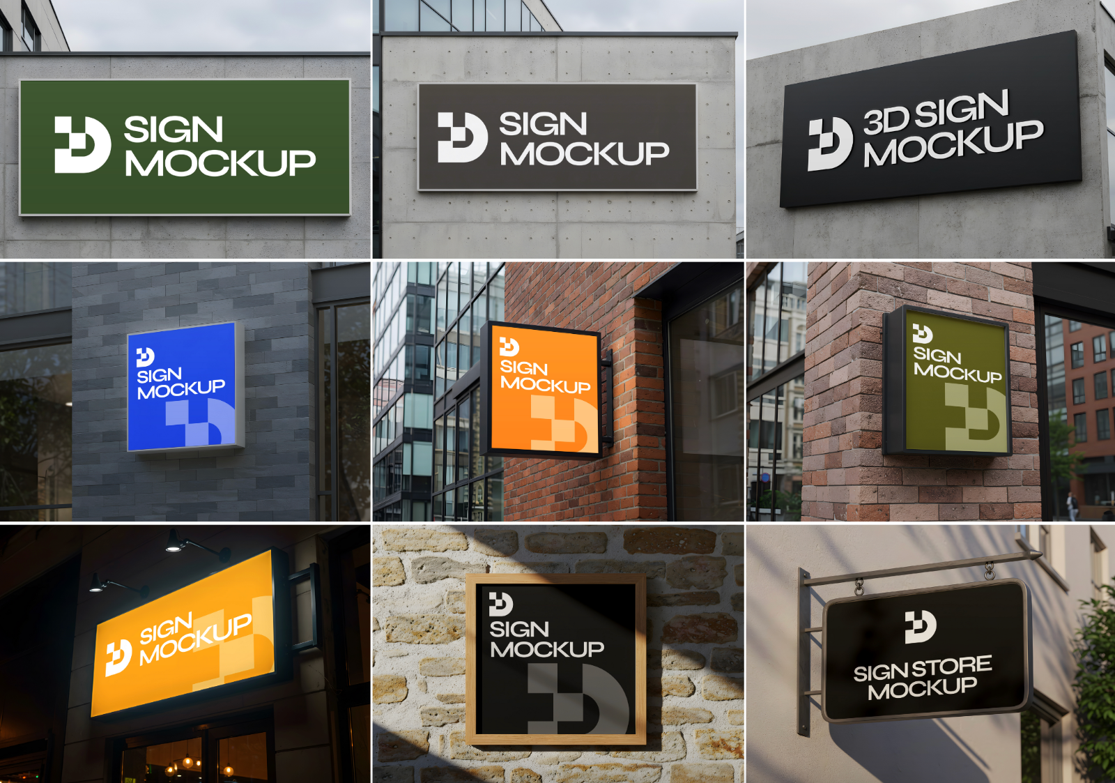 Signage Box Mockup Bundle – 20 PSD Templates for Storefront & Outdoor Branding