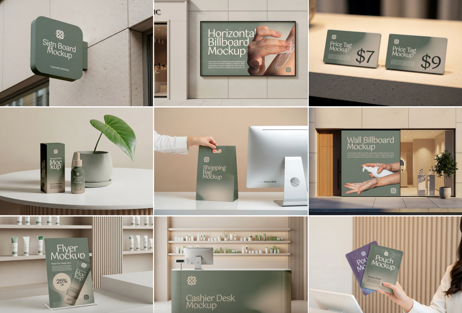 Premium Beauty Store Mockup Bundle – 15 PSD Templates for Cosmetic Branding & Skincare Packaging Des