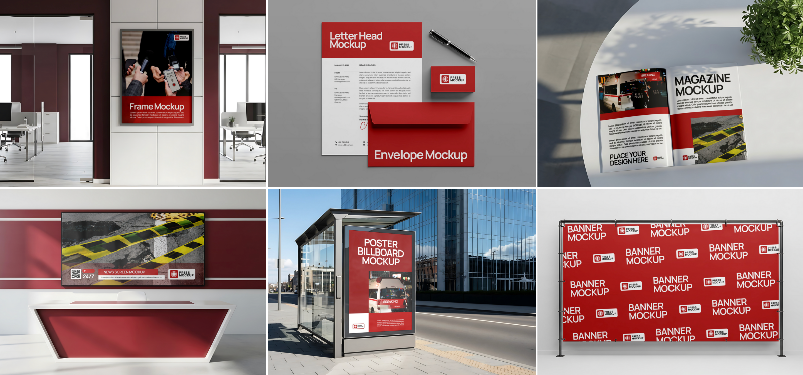 News Agency Mockup Bundle – 15 PSD Templates for Media, Press & Broadcasting Branding