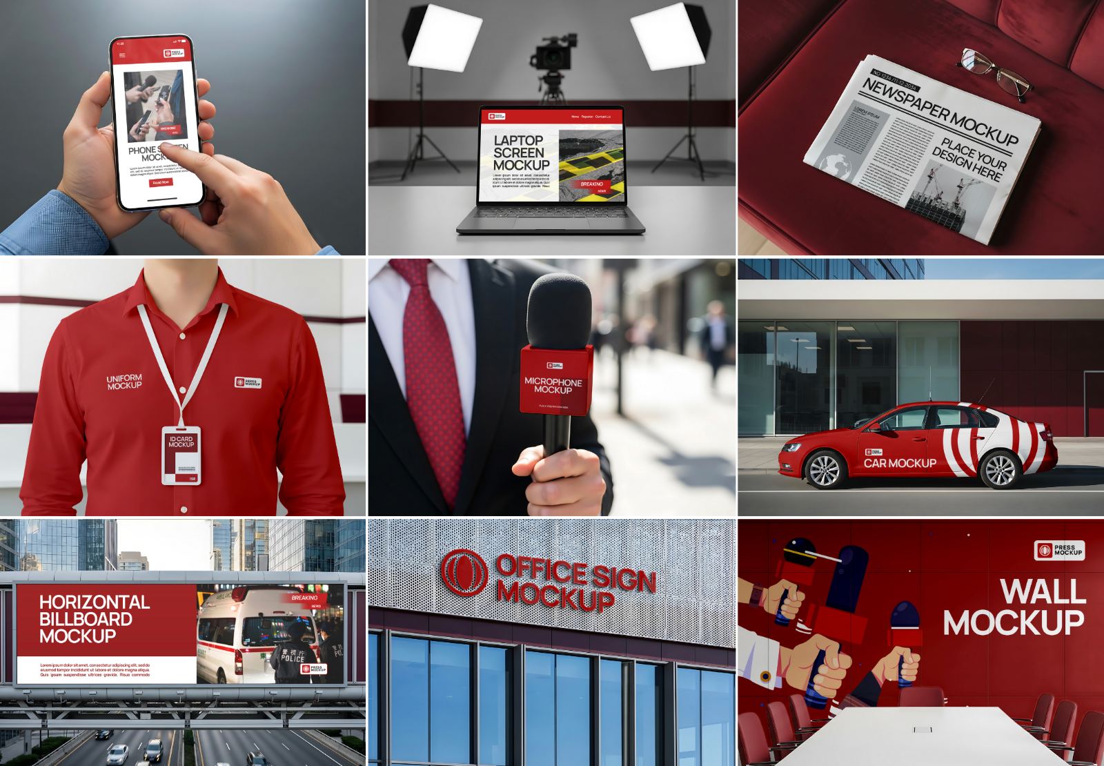 News Agency Mockup Bundle – 15 PSD Templates for Media, Press & Broadcasting Branding