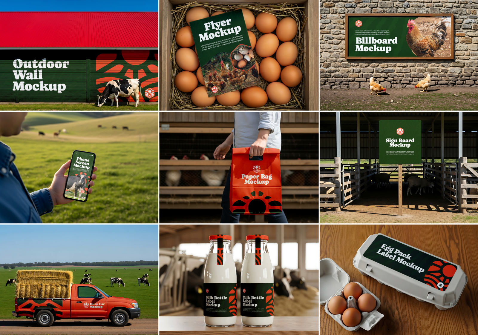 Animal Farm Mockup Bundle – 15 PSD Templates for Dairy, Livestock & Agricultural Branding