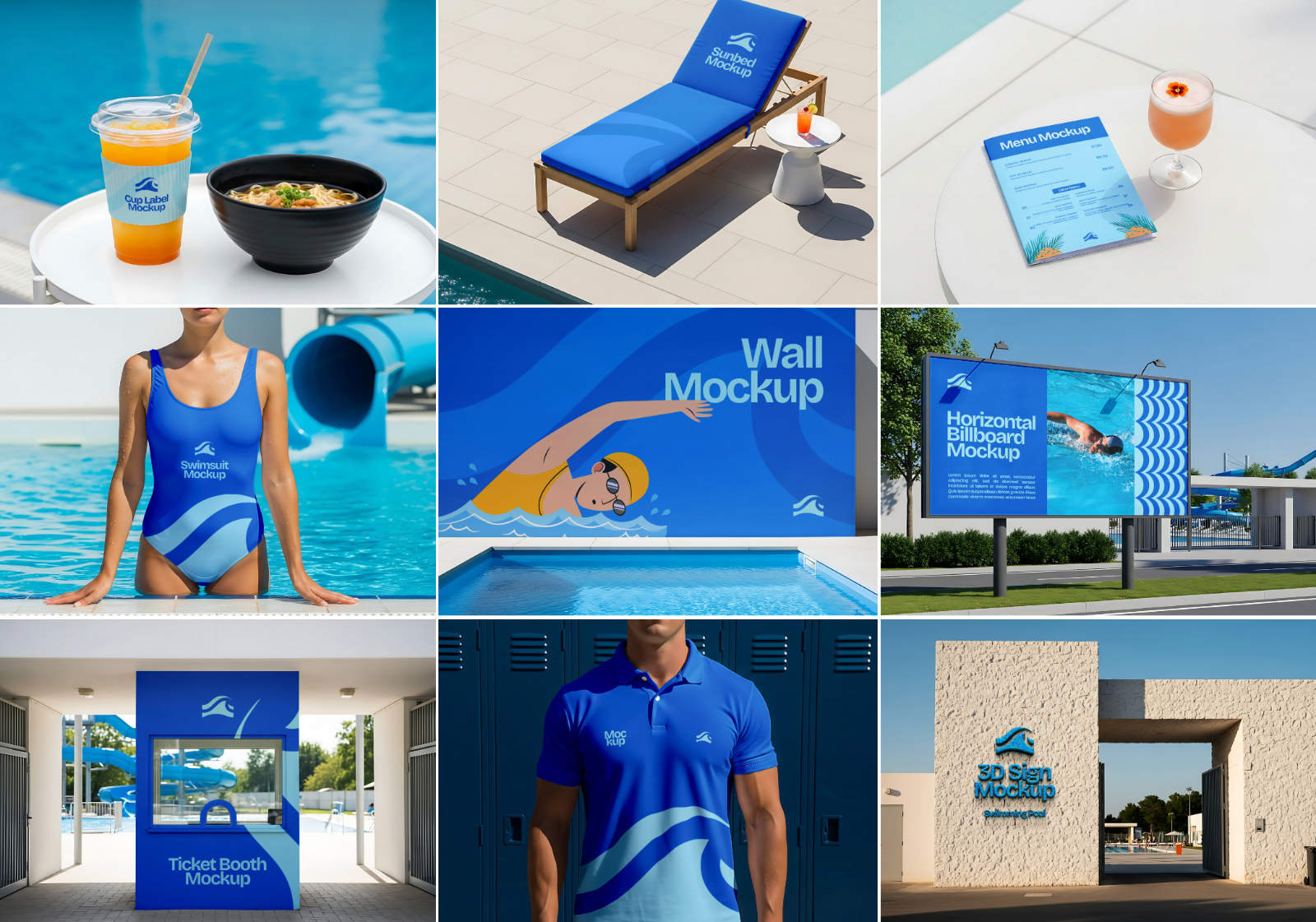 Swimming Pool Mockup Bundle – 15 PSD Templates for Aquatic Center & Sport Branding