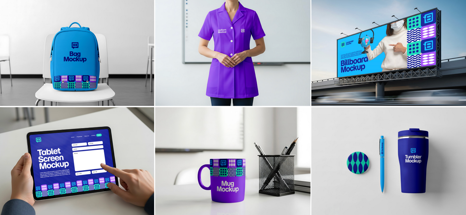 Education Course Branding 15 Mockup Bundle   Classroom, Billboard, Uniform & Stationery