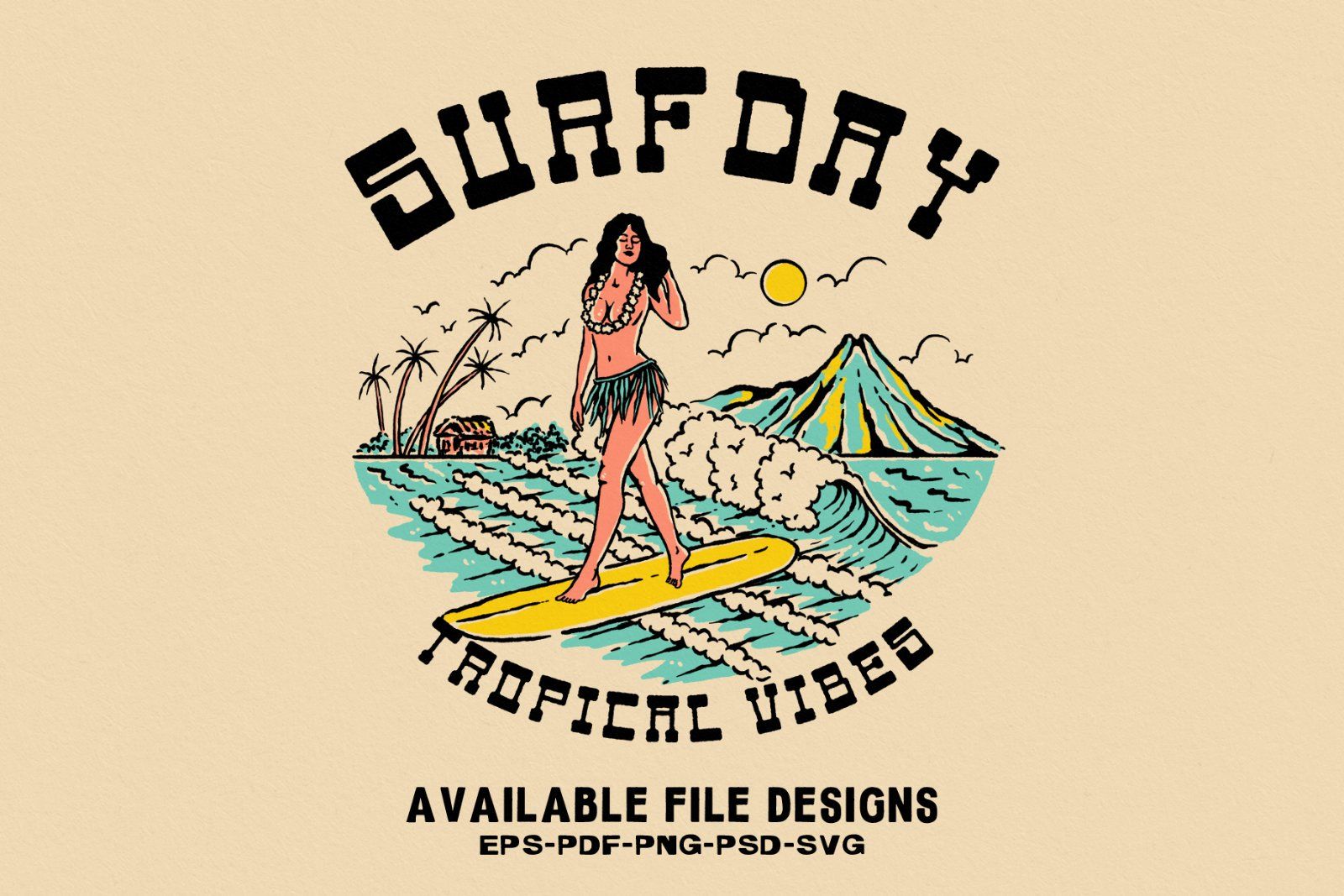 SURF — Tropical Surfing Vintage Illustration — image 1