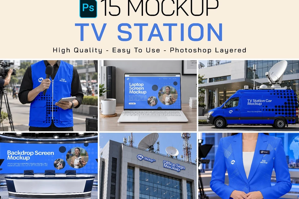 TV Station Mockup Bundle - Complete Broadcasting & Media Brand Identity PSD