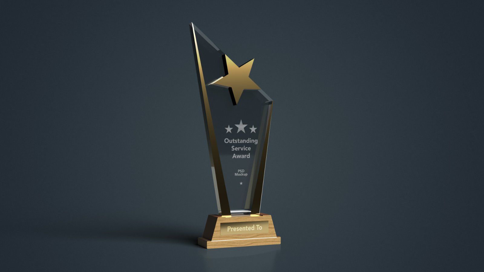 Star Crystal Trophy Mockup with Wooden Base -